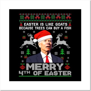 Merry 4th Of Christmas Funny Joe Biden Christmas Ugly Sweater Posters and Art